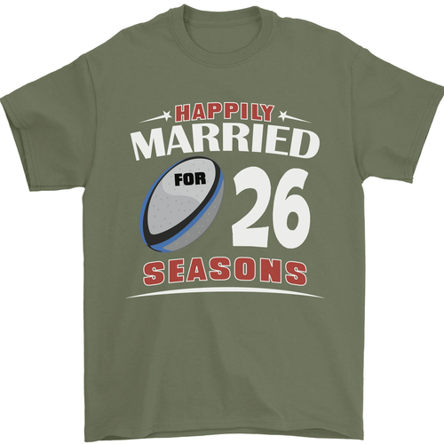 26 Year Wedding Anniversary 26th Rugby Mens T-Shirt 100% Cotton - Picture 32 of 110