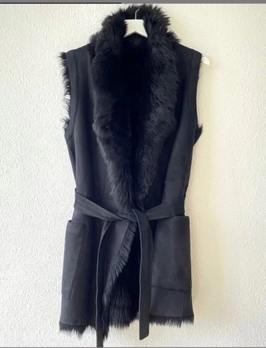VINCE Luxe ReversibleToscana Shearling Leather Black Belted Vest M $1995 RARE!! - Picture 5 of 10