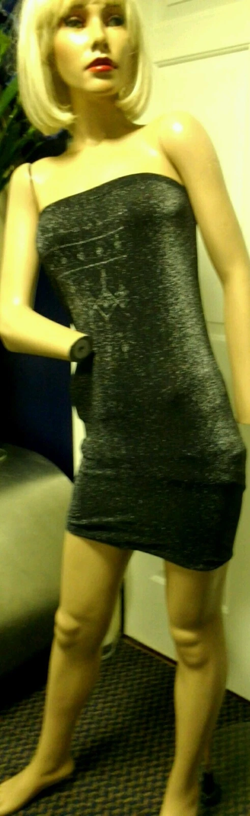 UNDERCOVER Abito fatale Victoria's Secret Gonna senza spalline tubo BodyCon nero argento M