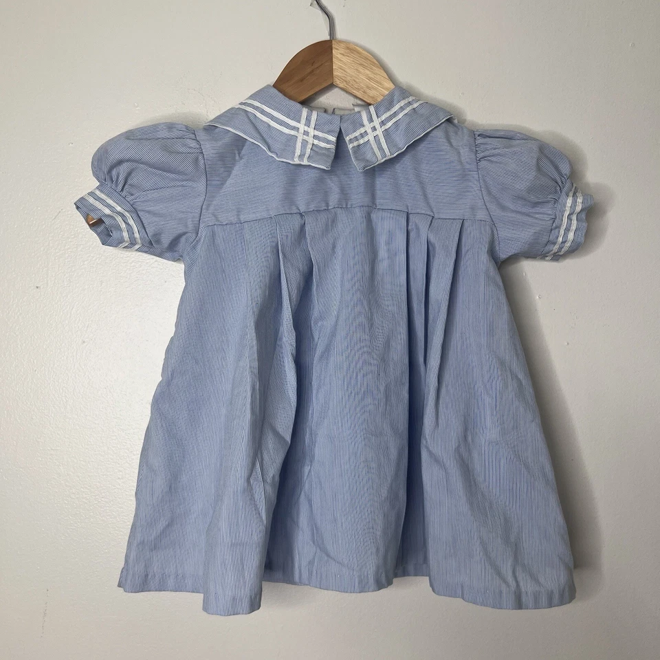 Vestido De Colección Little Bitty Azul Rayas 3T Años 80 Azul Blanco Verano Foto 2 de 4