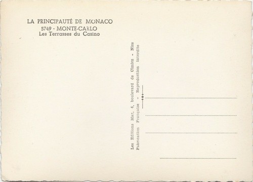 RPPC Monte Carlo Les Terrasses Du Casino Impreso en Francia Sin Publicar Negro Blanco - Imagen 2 de 2