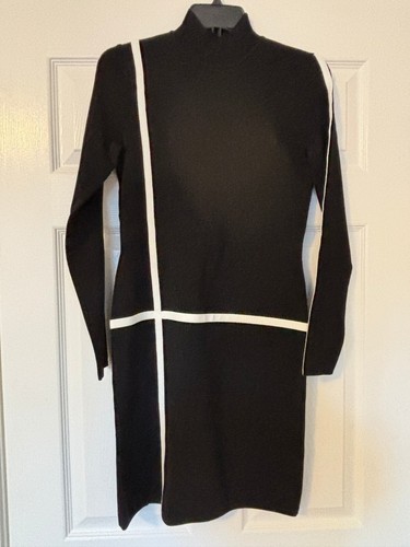 Reiss stunning black bodycon mini dress, long sleeve with fun white trim detail - Bild 8 von 11