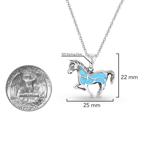 Free Spirit Horse Green Turquoise Inlay Pendant .925 Sterling Silver Necklace - Picture 5 of 6