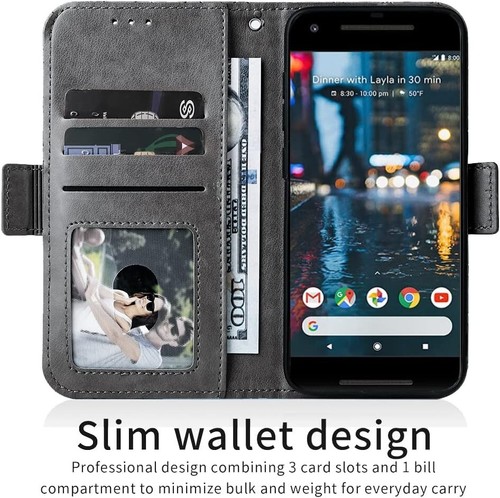 Google Pixel 2 Faux Leather Wallet Case with Wrist Strap Lanyard and Card Holder - Picture 7 of 13