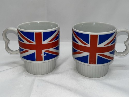 British UK Flag Coffee Mug Set Pedestal Union Jack Mann Made - Picture 3 of 6