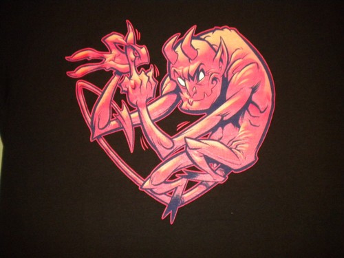 The Devil Made Me Do It TeeVillain T-SHIRT Satan Lucifer Horror Spoof Art Heart - Picture 3 of 5