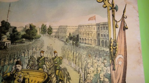¡MUY RARO! PÓSTER LITOGRÁFICO TURQUÍA SANTA SOFÍA CONSTANTINOPLA MEHMED V RESAD AÑOS 1900 - Imagen 5 de 12