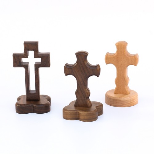 Handcrafted Solid Wood Cross Home Decor Religious Display Black Walnut Table top - Picture 1 of 6