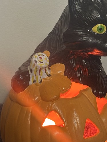 Vtg Black Cat & Pumpkin Ceramic Mold Halloween Decor Jack O Lantern Light Up - Picture 4 of 13
