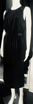 HM Black Past Knee Length Sleeveless Side Slits Business Cocktail Dress Sz 4