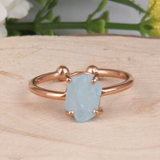 Rough Apatite Rose Gold Plated Adjustable Rings Sterling Silver Gemstone Ring