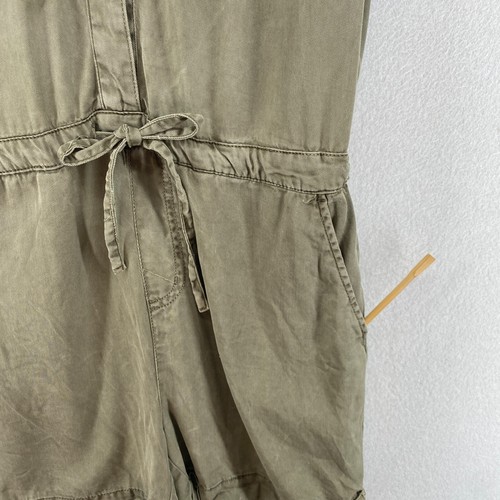C&C CALIFORNIA Romper S Twill Lyocell Utility Short Sleeve Cinched Waist Green - Picture 8 of 11
