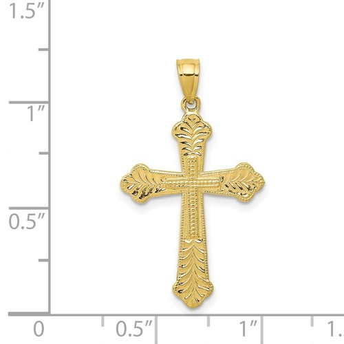 Real 10kt Yellow Gold Budded Cross Pendant - Picture 3 of 5