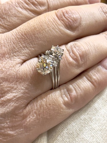 Bague ancienne toi et moi en platine et diamants , taille - Picture 21 of 23