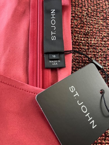 NUEVO Vestido St John Tejido Talla 10 ÓXIDO CINABRIO TWEED SATINADO - Imagen 6 de 6