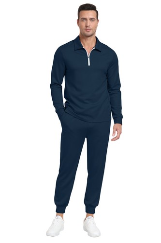 Men Tracksuit 2 Piece Sweatsuit Track Suit 1/4 Zip Long Sleeve Tops Jogging Pant - Picture 7 of 93