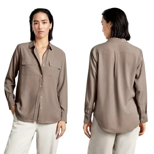 Camisa utilitaria relajada de seda lavable Everlane The abotonada manga larga tostada talla 4 - Imagen 1 de 10