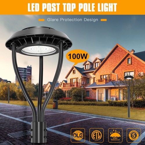 100W LED Post Top Pole Light 14000LM Outdoor Circular Yard Area Lighting DLC/ETL - Picture 1 of 10