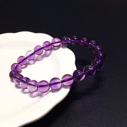 9.5mm Genuine Natural Purple Amethyst Crystal Round Beads Bracelet AAA - Picture 2 of 6