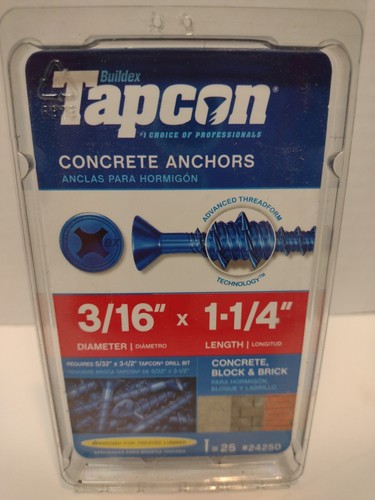 TAPCON 3/16" x 1-1/4" Flachkopf Kreuzschlitz Betonanker 24250 (75 insgesamt) - Bild 2 von 3