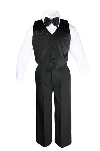 Baby Kleinkind Teenager Jungen Hochzeit formell Schal Revers Anzüge Smoking schwarz/weiß S-20 - Bild 4 von 8