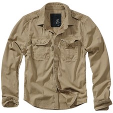 Brandit Vintage Shirt Long Sleeve Cotton Mens Outdoor Tactical Hiking Camel