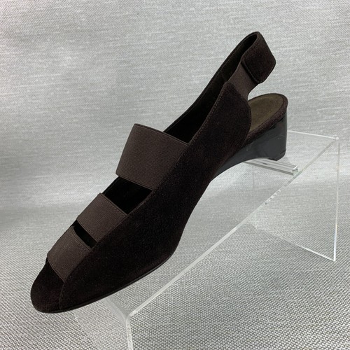 Stuart Weitzman Sandals Brown Leather/Textile Slingback Block Heel Size 7.5M - Picture 4 of 10