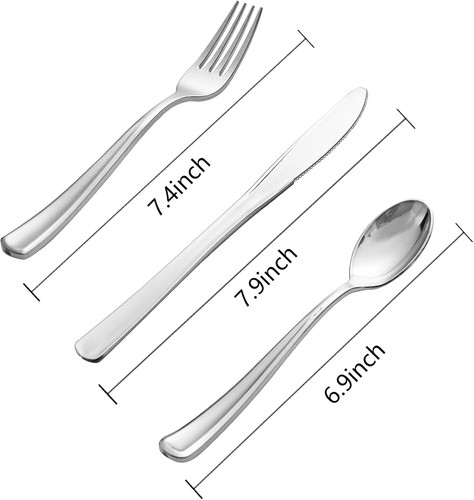 Elegant 500PCS Silver Plastic Silverware Set - 250 Forks, 125 Spoons, 125 Knives - Picture 5 of 10