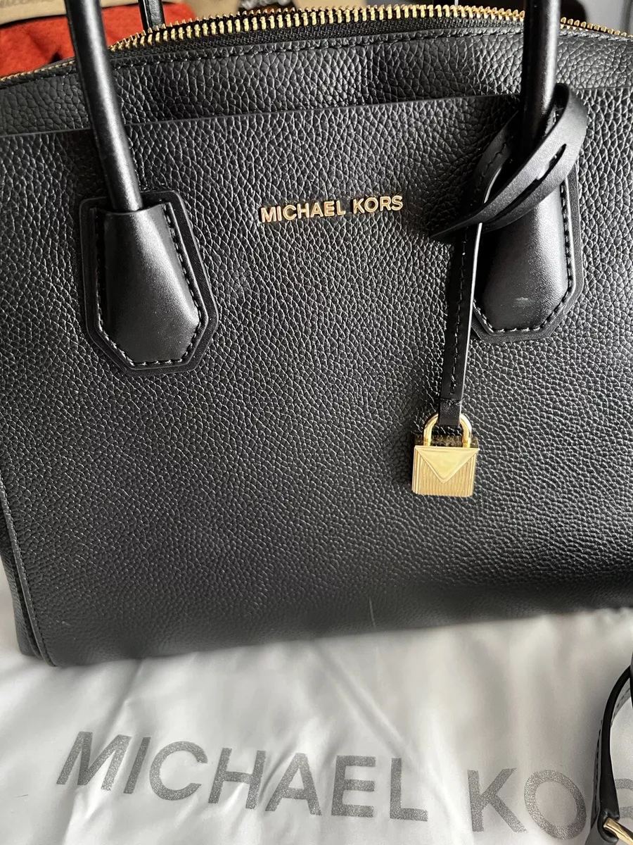 MICHAEL KORS Mercer Medium Pebbled Leather Belted Satchel(Black