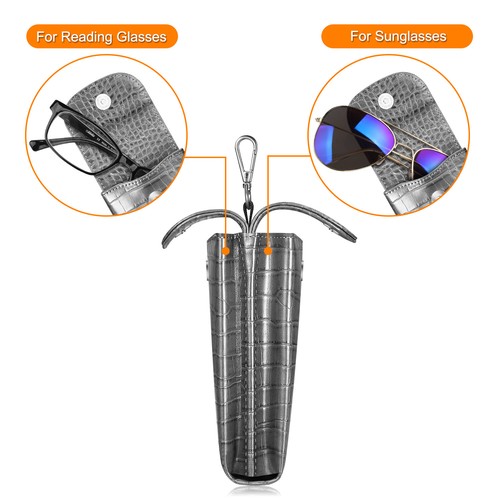 Double Glasses Case with Carabiner Hook Portable Eyeglass Case Sunglasses Pouch - Picture 5 of 26