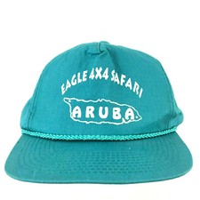 Vtg Aruba 4X4 Safari Hat Jeep Off Road Script Logo Snapback Trucker Baseball Cap