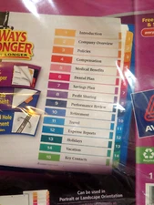 Tab Dividers Numerical Folder Ready Index 1-15 for 3 Ring Binder Multicolor