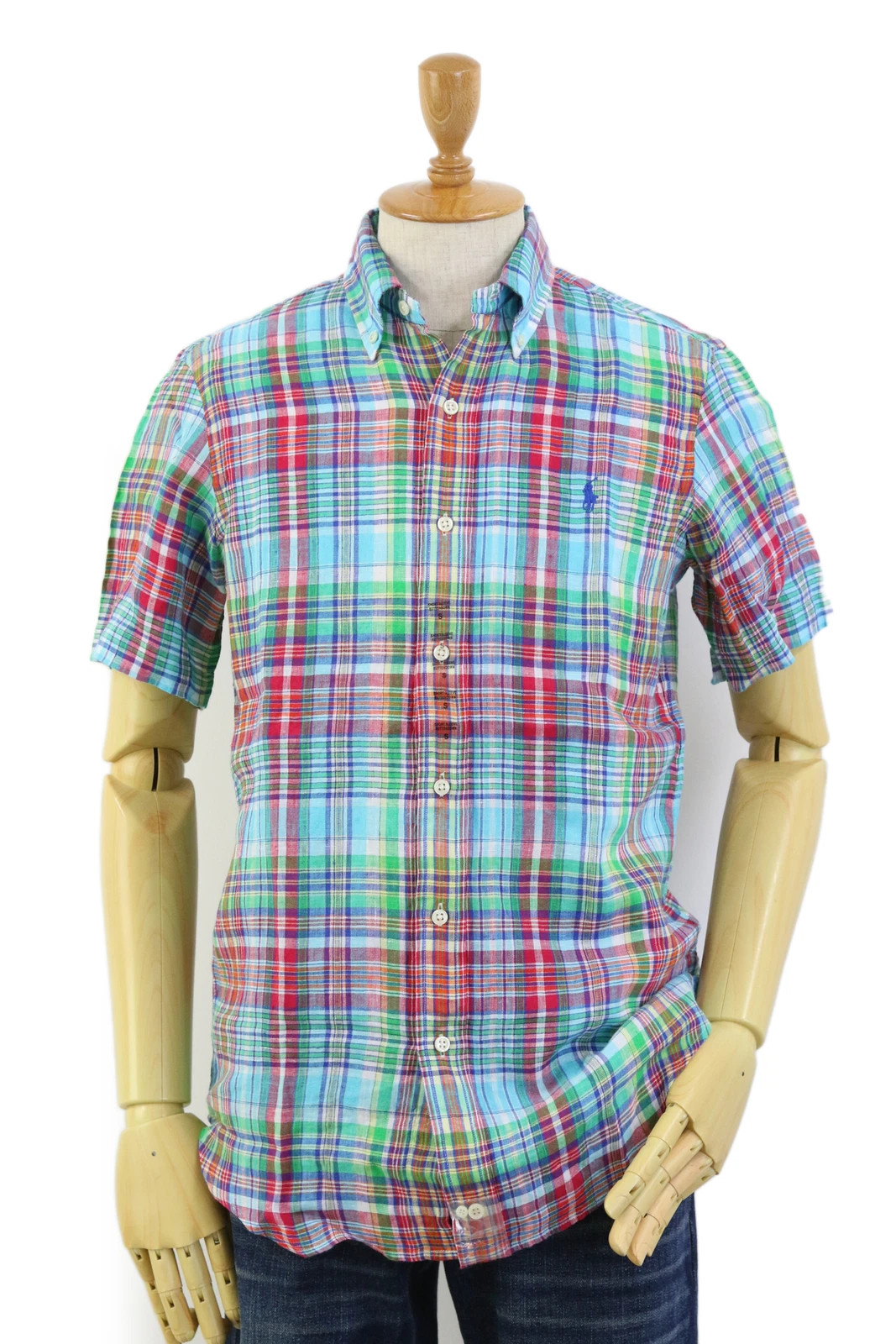 Polo Ralph Lauren Short Sleeve Button Down Linen Plaid Shirt - Turquoise