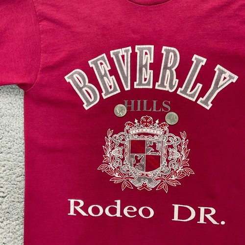 Vintage Beverly Hills Rodeo Dr T-Shirt Adult Medium Red THRASHED Flawed 90s - Picture 6 of 10