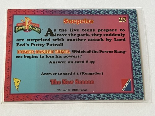Tarjeta Power Rangers Surprise 25 Saban Collect A 1994 casi nueva - MT 8,5 + sin papel aluminio - Imagen 3 de 13