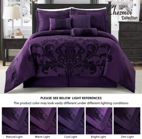 Chezmoi Collection 7-Piece Jacquard Floral Comforter Set (California King, Pu... - Picture 8 of 9