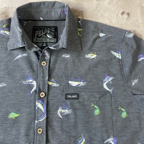 Pelagic Men's Fishing Button Up Shirt Marlin Fish Print Short Sleeve Size Small - Picture 2 of 9