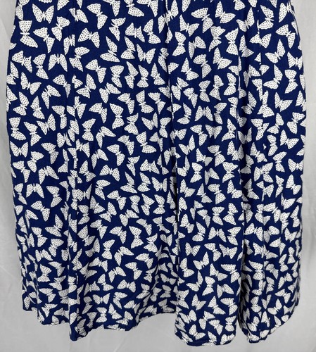 Navy Fit & Flare Dress Butterfly Print Vintage Yazoo Platter Collar Sz L Petite - Picture 12 of 14