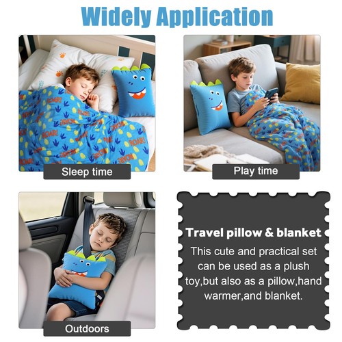 3 in 1 Kids Travel Pillow and Blanket Set - 40x60in, Plush Pillow with Hand W... - Bild 7 von 9