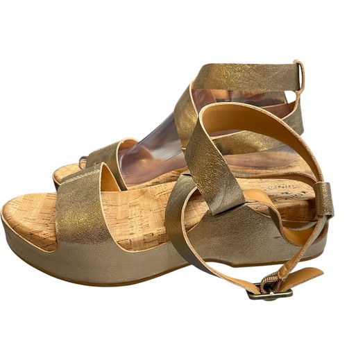Sandalias Kork-Ease Yadira para mujer talla 9M cuero metálico dorado suave plataforma corcho - Imagen 3 de 7