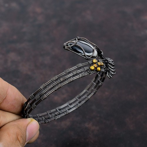 Copper Natural Moroccan Mud Crack Fossil New Wire Wrapped Engagement Bangle Cuff - Picture 4 of 11