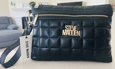 Steve Madden BMALINA Black Quilted Wristlet New With Tags Gold Logo