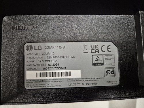LG 22MR410 / 22MR410-B Full HD 21.45" LED Monitor - Matt Black - No PSU - Picture 4 of 5