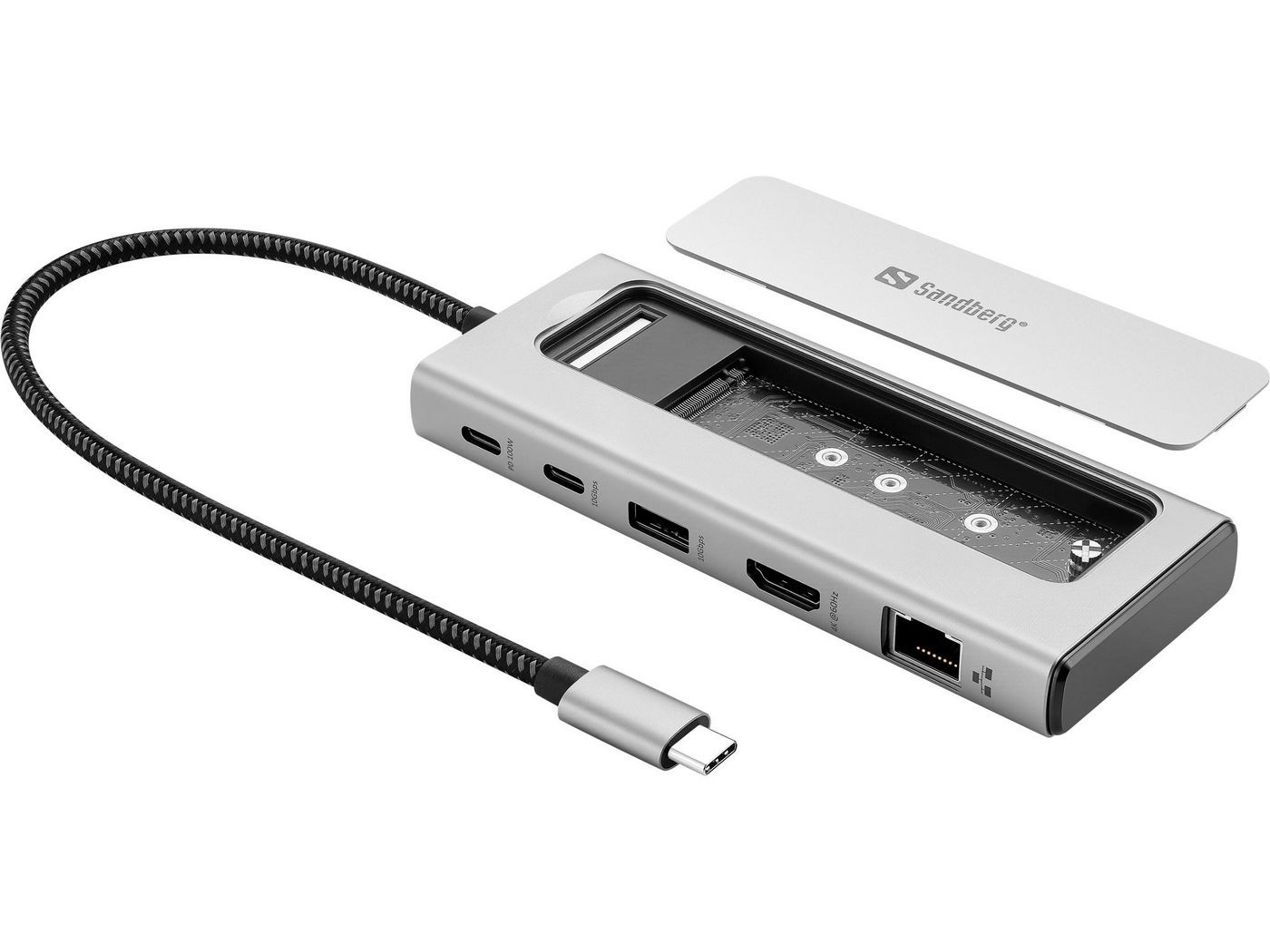 Sandberg USB-C 6in1 TravelDock SSD Case (USB-C, 6 Ports), Dockingstation + USB Hub, Grau - Bild 2