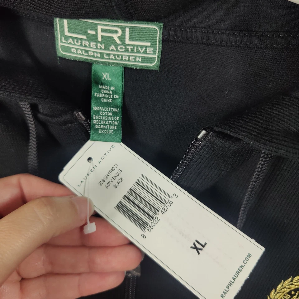 Ralph Lauren LRL Preppy Negro Cremallera Completa Sudadera con Capucha Logo Dorado Para Mujer XL NUEVO Foto 4 de 4