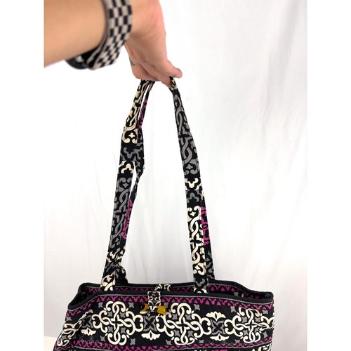 Vera Bradley Canterberry Magenta 2013 Tote Quilted Bag Black White READ - Picture 13 of 22