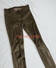 J Brand 100 French Lamb Leather Mid-Rise Gray Super Skinny Pants Sz 26