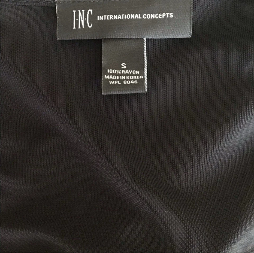 INC International Concepts Vestido Negro Slinky Imitación Envoltura LBD Bodycon Sexy Pequeño Foto 4 de 4