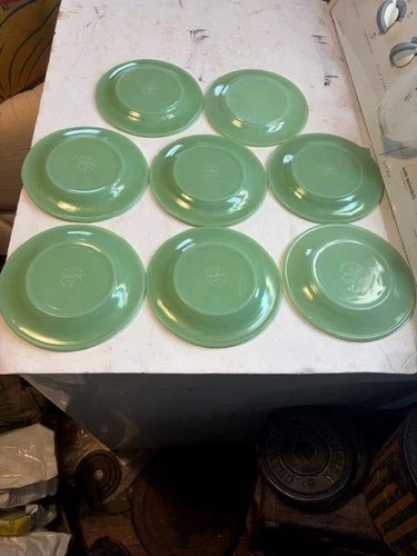 8 Fire King 6 1/2",2 Anchor Hocking 6 Oven Jadeite Jade Saucer Restaurant Ware