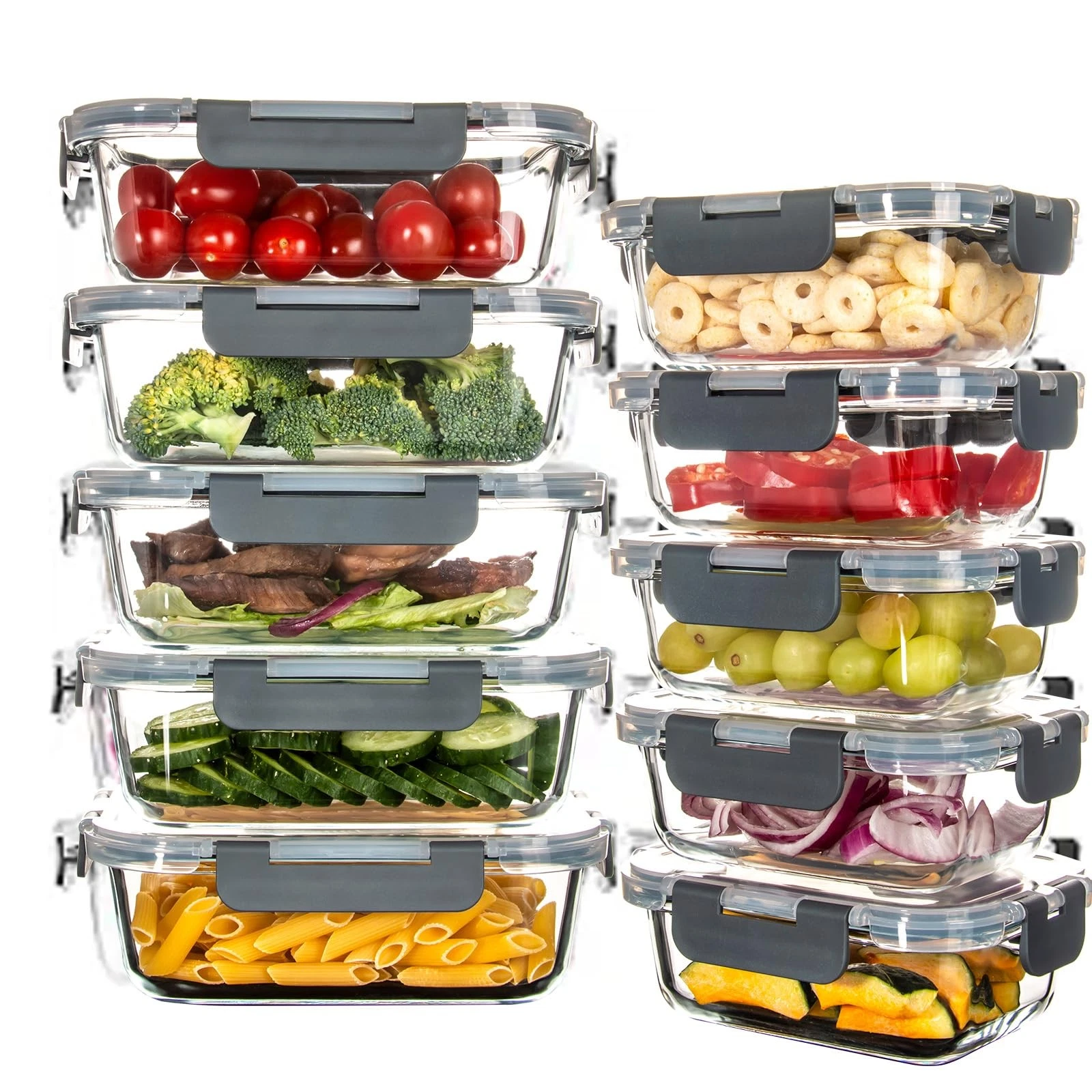 Glass Meal Prep Containers - 10 Pack Glass Food Storage Containers with Lids ...